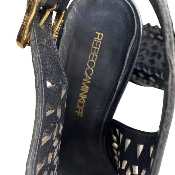 Rebecca Minkoff Black Leather Laser
Cut Peep Toe Block Heel Booties 8.5M - Picture 9 of 15